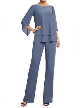 YNS Generic Slate Blue Layered Wide-Leg Jumpsuit